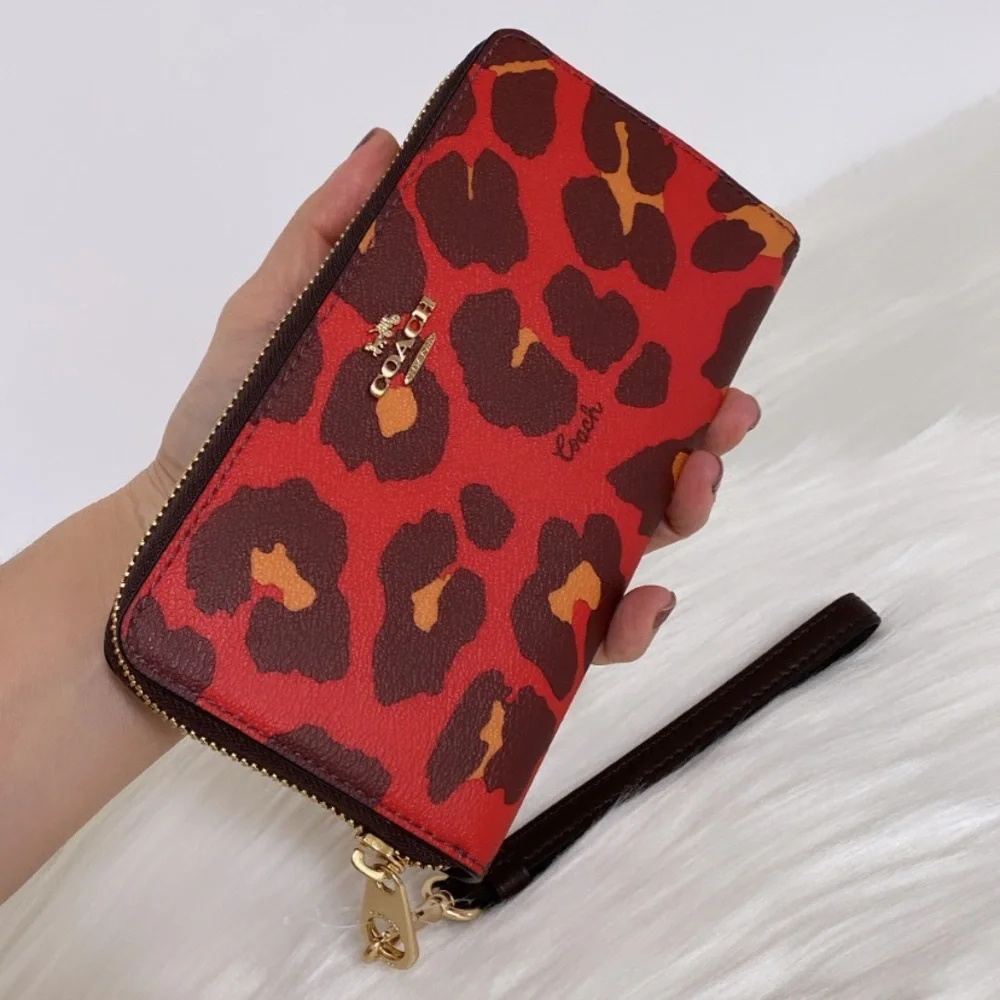 New💃Coach Long Zip Around Wallet With Leopard Print